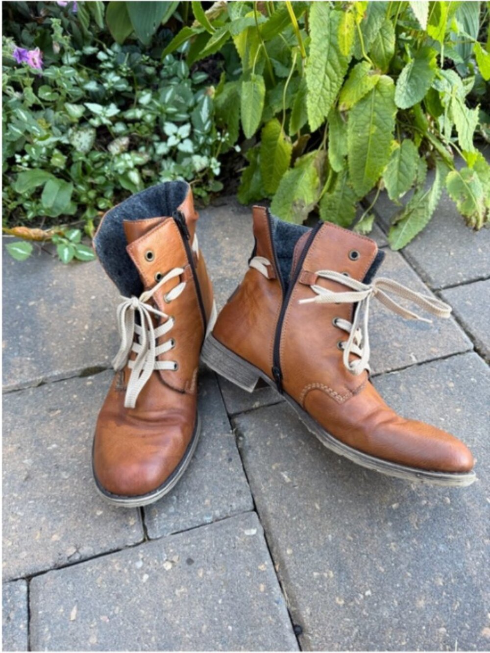 Rieker Cognac Lace-Up Ankle Boots Size EU 41 / US 10 Felt Lined Fall Sale